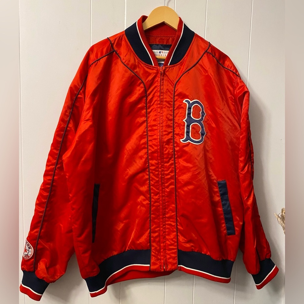 Boston Red Sox Jacket G-III Carl Banks Bomber Baseball Big Logo Satin Two Sided - Picture 2 of 14